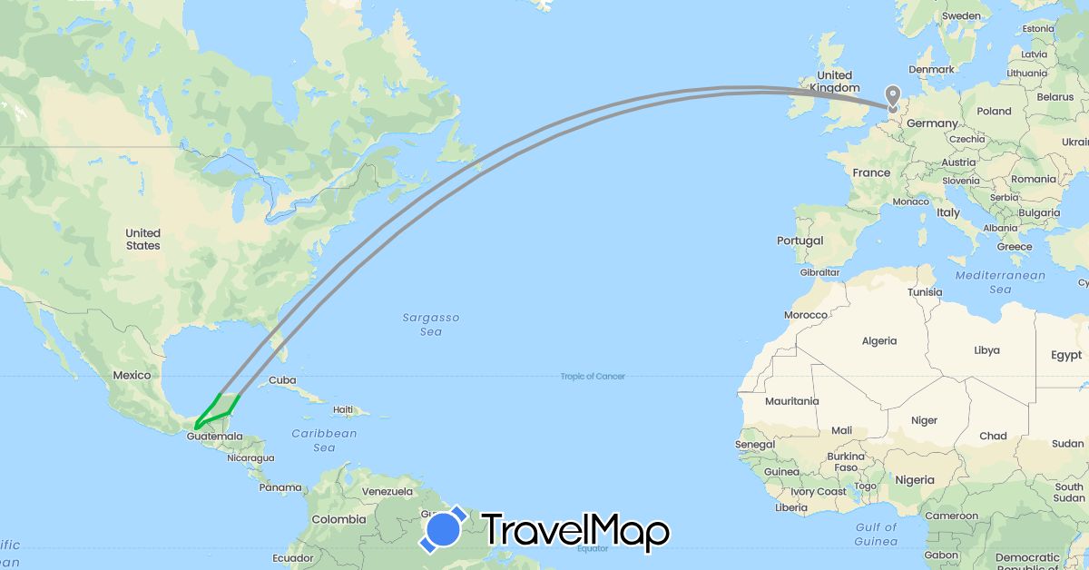 TravelMap itinerary: bus, plane in Mexico, Netherlands (Europe, North America)